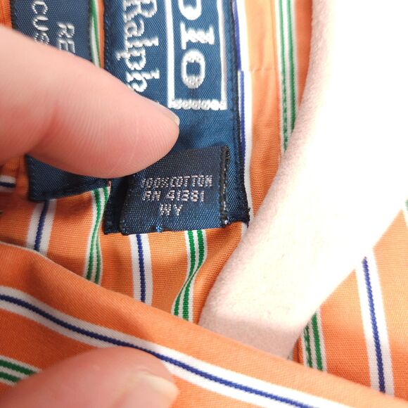 Polo Ralph Lauren Mens 16.5 32/33 Orange Striped Regent Custom Fit Dress Shirt - Picture 4 of 7